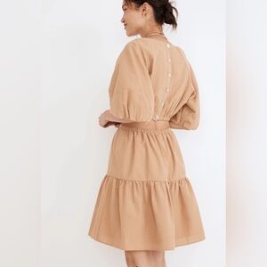 Seersucker Puff-Sleeve Cutout Mini Dress